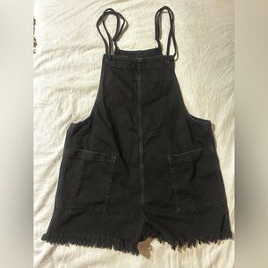 aerie Black Denim Pinafore with Front Patch Pockets